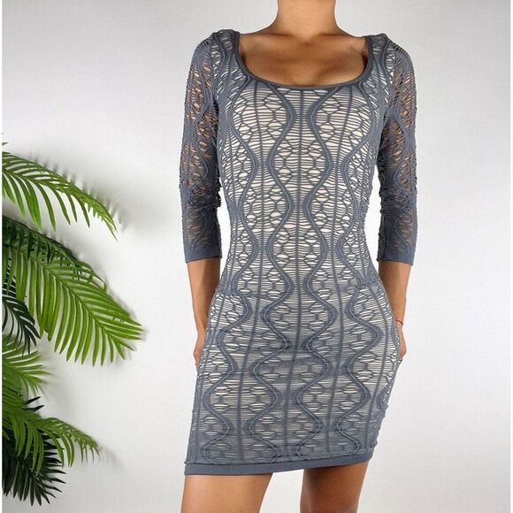 Vintage Y2K Gray Fairy Grunge Baddie Bodycon Sheer Crochet Lace Mini Dress / M/L - Picture 2 of 7